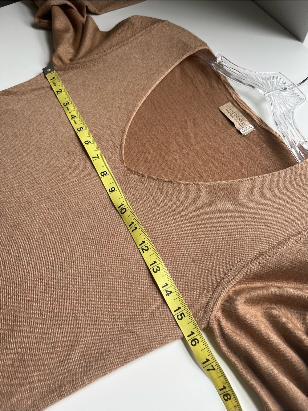 Falconeri 100% Cashmere Tan Brown Knit V Neck Sweater Classic Quiet Luxury XS - Picture 5 of 6